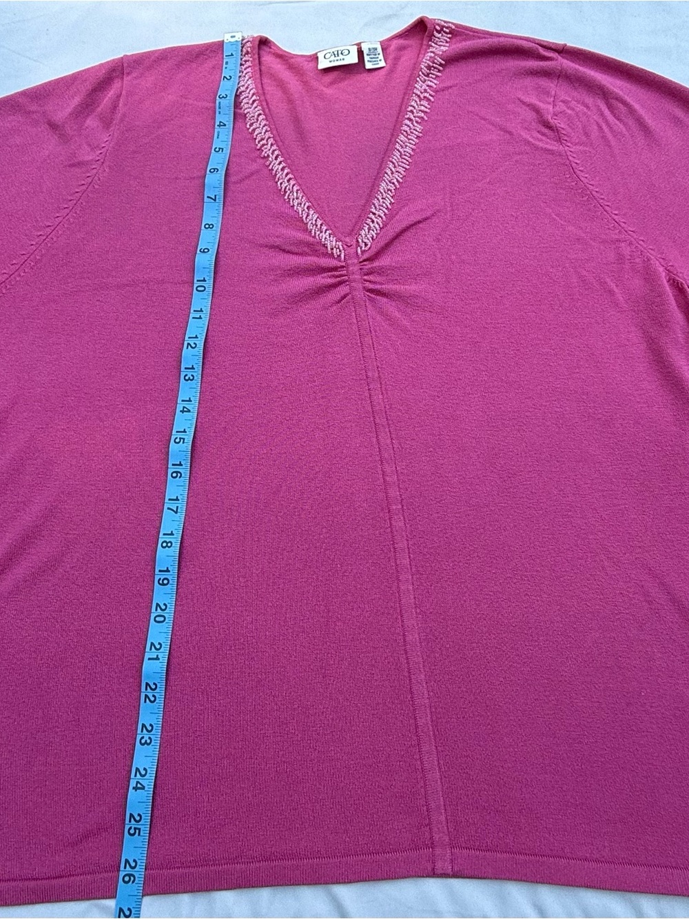 Cato Pink V-Neck Tunic with Braided Trim